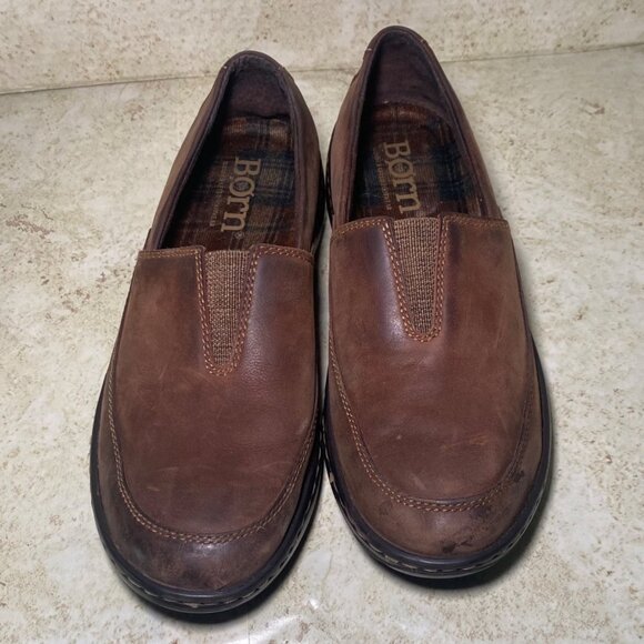 Born Brown Leather Slip-On Loafers Boho Cottagecore Comfort Casual Shoes - Picture 2 of 8